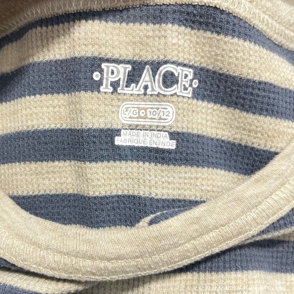 Children's Place Blue Grey Stripe Long Sleeve Thermal Waffle Knit Lg 10/12 - Picture 2 of 5